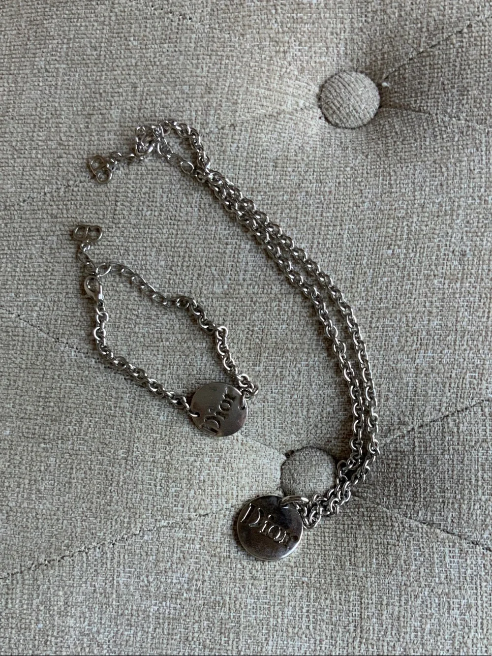Dior Silver Disc 18 inch Pendant Necklace/Bracelet 8 inches